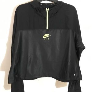 Women’s Nike Air Running Jacket Black & Neon Yellow Cropped with Hood New